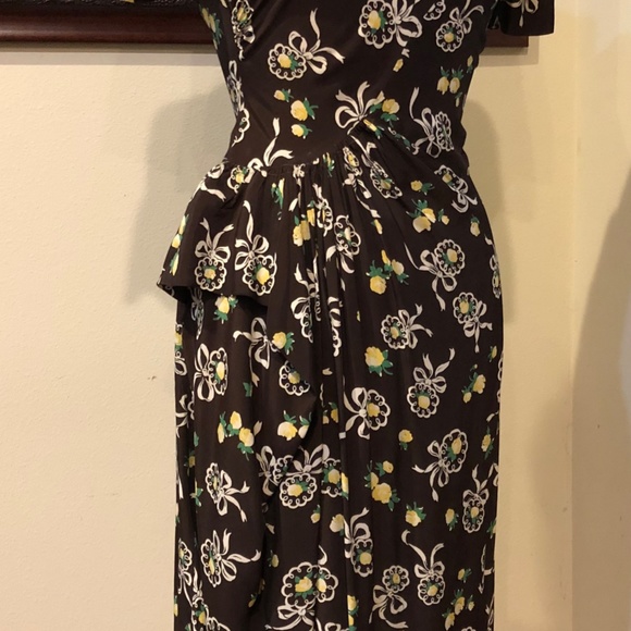 Vintage 40's Brown Cold Rayon Floral Print Iconic WWII Era Historic Dress - XS - Picture 10 of 16